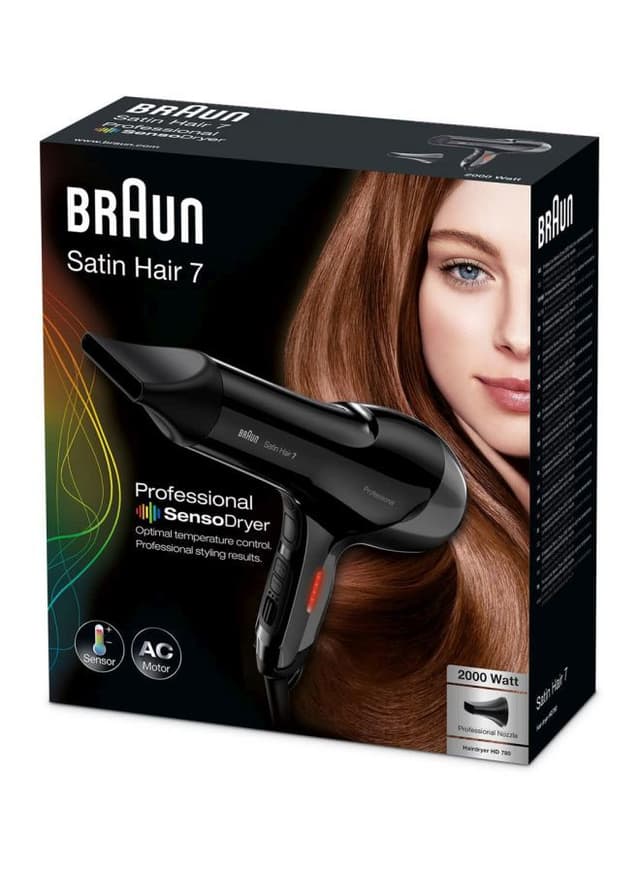 مجفف شعر ( سشوار ) بقوة 2000 واط - أسود BRAUN -  Satin Hair 7 Professional SensoDryer