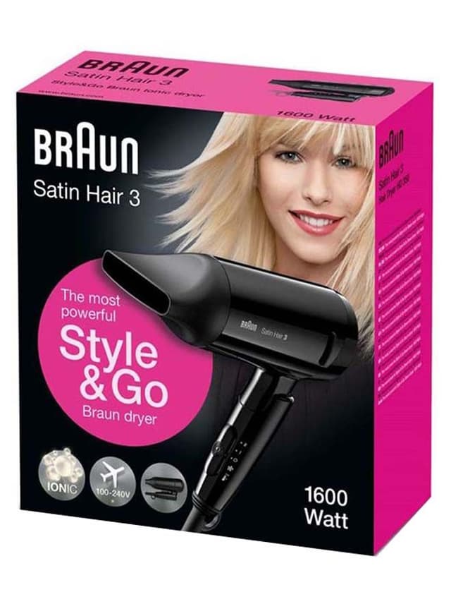 سيشوار براون بقوة 1600 واط أسود Braun Black 1600W Satin Hair 3 Dryer