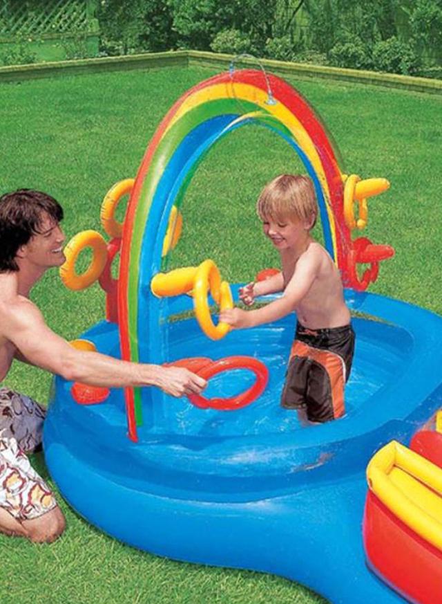 مسبح اطفال نفخ مع زحليقة 117x76x53 انش انتكس Intex 117x76x53inch Rainbow Ring Play Center - SW1hZ2U6MjU1NDQ3