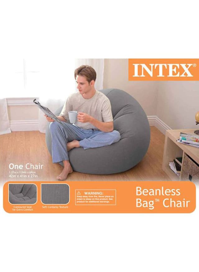 كرسي هوائي لون رمادي  INTEX Beanless Bag Inflatable Chair Grey