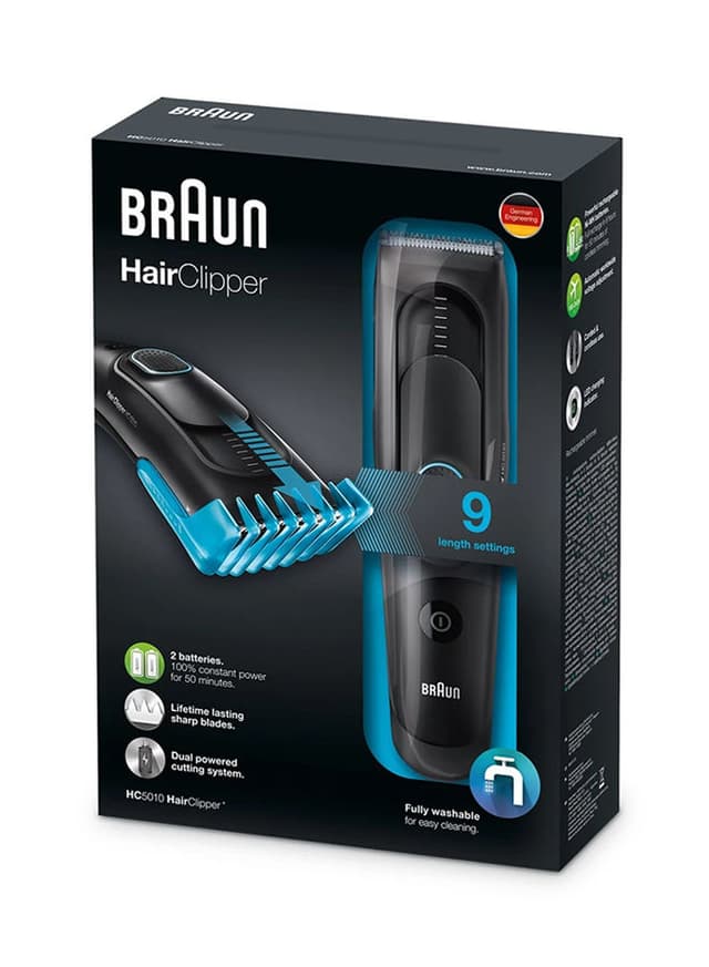 ماكينة حلاقة براون للرجال رطب وجاف أسود وأزرق Braun Black/Blue Wet And Dry Fully Washable Hair Clipper