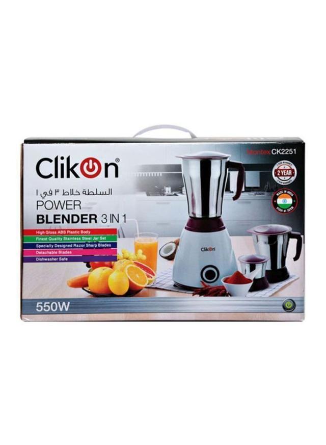 ClikOn 3 In 1 Montex Mixer Grinder 550W 550 W CK2251 Silver/White/Purple - SW1hZ2U6MjU0NDM5