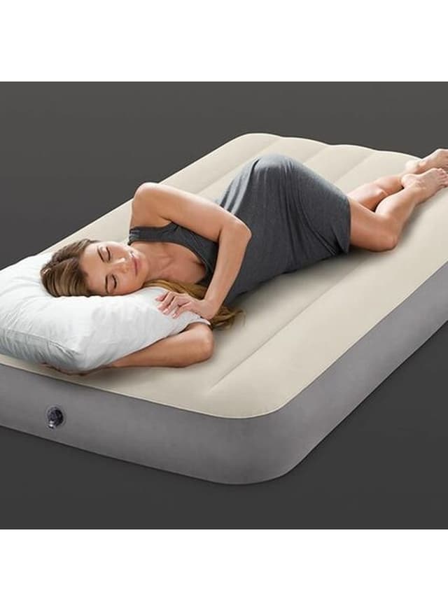 سرير هوائي بيج ورمادي انتكس Intex Deluxe Single High Airbed Combination Beige/Grey 137x191x25cm