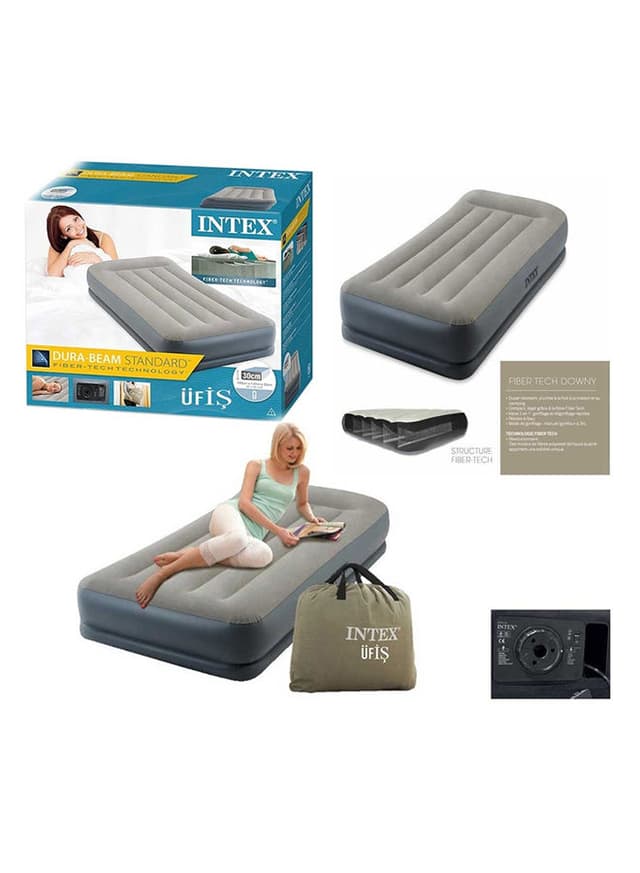 سرير هوائي مع مضخة هواء كهربائية  INTEX Twin Dura-Beam Rest Mid-Rise Airbed