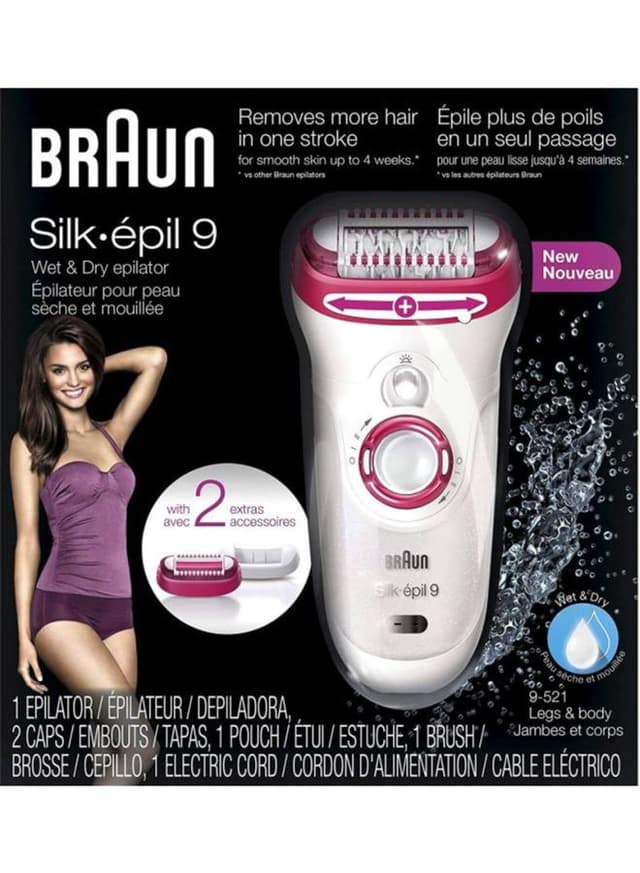 BRAUN Silk Epil 9 Cordless Epilator With Face Epilator White/Pink/Silver