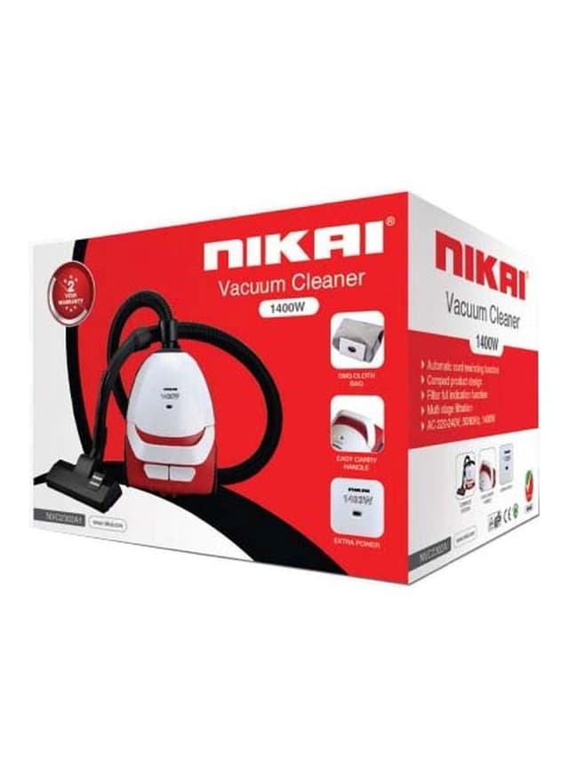 NIKAI Vacuum Cleaner 1.2 l 1400 W NVC2302A1 White/Red/Black