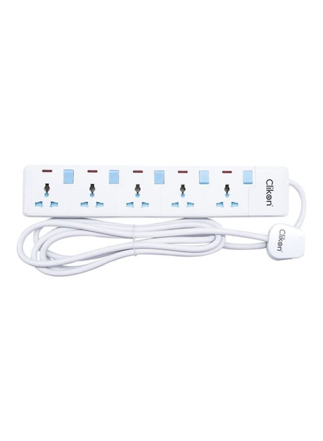 ClikOn 5 Way Extension Socket White/Blue 5meter