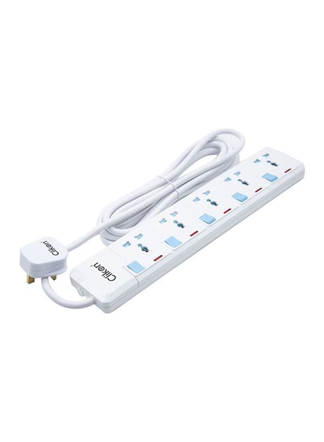 ClikOn 5 Way Extension Socket White/Blue 5meter