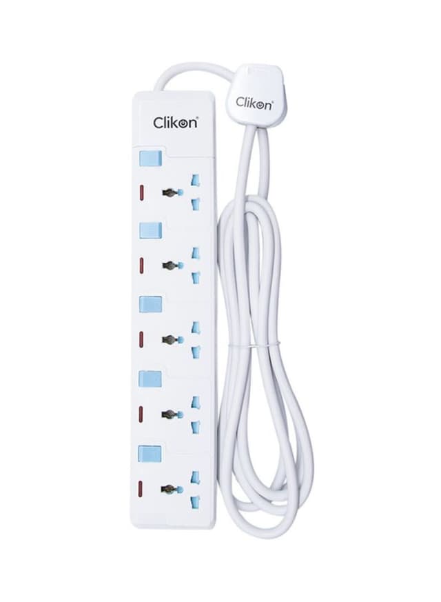 ClikOn 5 Way Extension Socket White/Blue 5meter