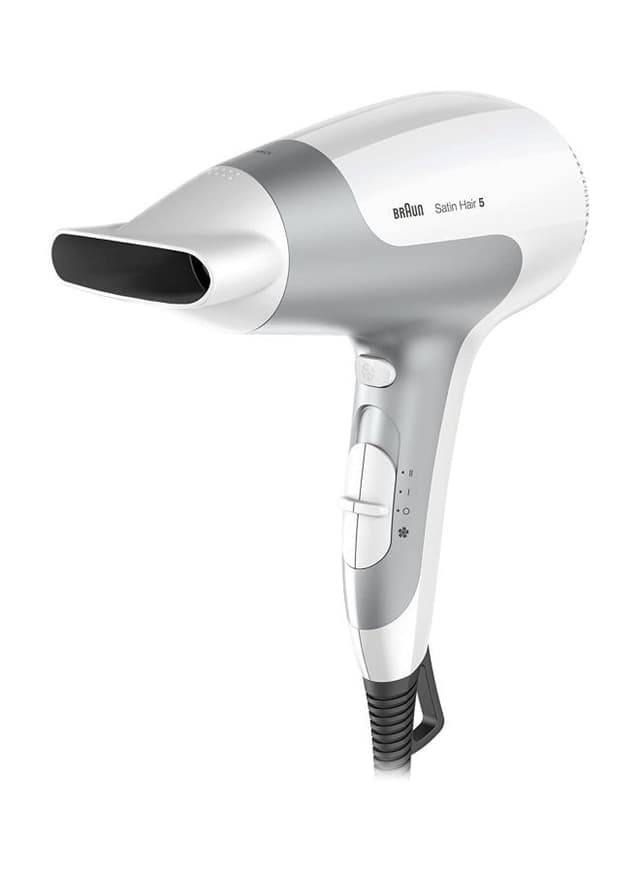 استشوار 2500 واط بتقنية الأيونات أبيض ورمادي براون ساتين هير 5 BRAUN Satin Hair 5 Dryer