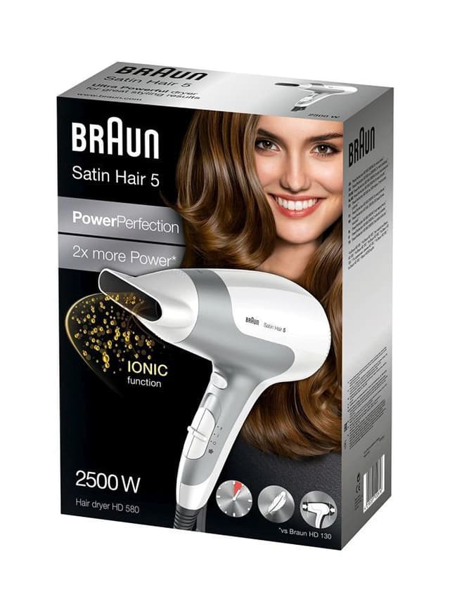 استشوار 2500 واط بتقنية الأيونات أبيض ورمادي براون ساتين هير 5 BRAUN Satin Hair 5 Dryer