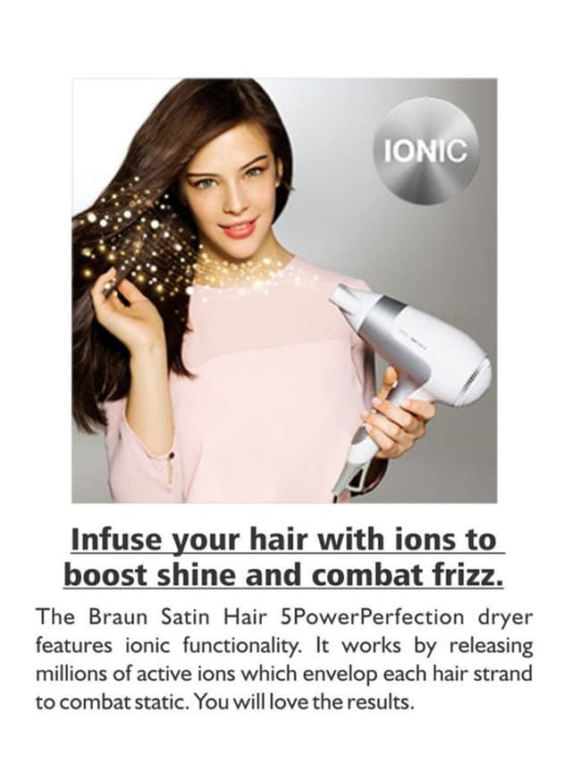 استشوار 2500 واط بتقنية الأيونات أبيض ورمادي براون ساتين هير 5 BRAUN Satin Hair 5 Dryer