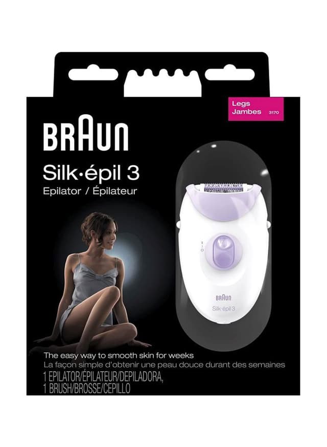 جهاز ازالة الشعر براون سيلك ابيل 3 3170 رأس تدليك دوار أبيض/أرجواني Braun White/Purple With Massage Cap Silk Epil Epilator 3 3170 Beauty Legs Epilator