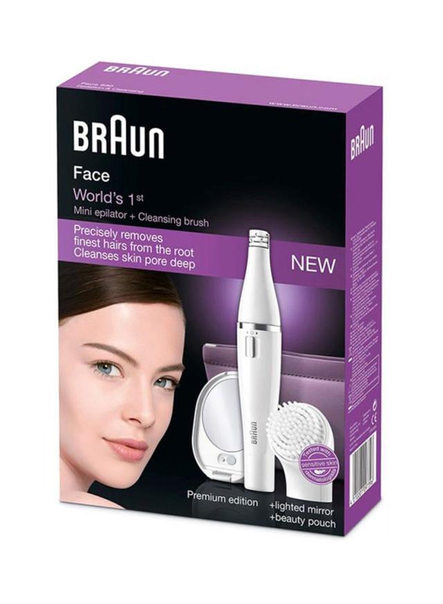 BRAUN Face 830 Premium Edition Facial Epilator And Cleansing Brush With Micro Oscillations White/Silver - SW1hZ2U6MjUxMTI1