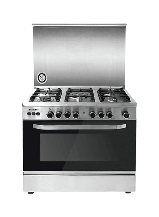 NIKAI 5 Burner Gas Cooker With Oven U6090EG Silver/Black Jomla.ae