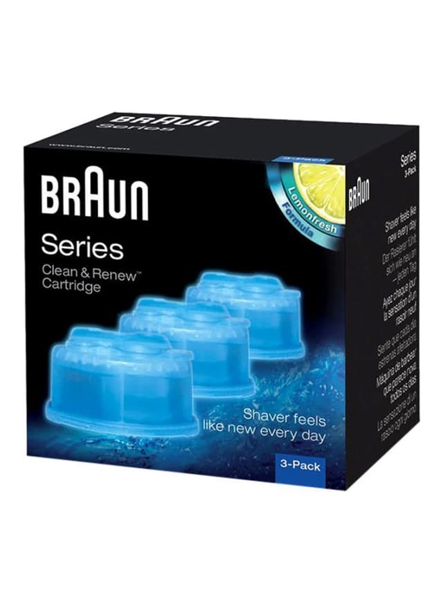 سائل تنظيف وتجديد ماكينة براون للحلاقة BRAUN Pack Of 3 Clean And Renew Cartridge Refills Set Blue