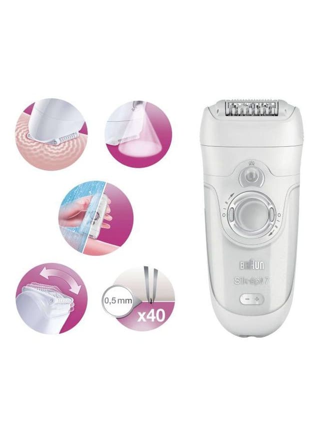 BRAUN Silk Epil 7 Wet And Dry Cordless Epilator With 8 Extras White 0.61kg
