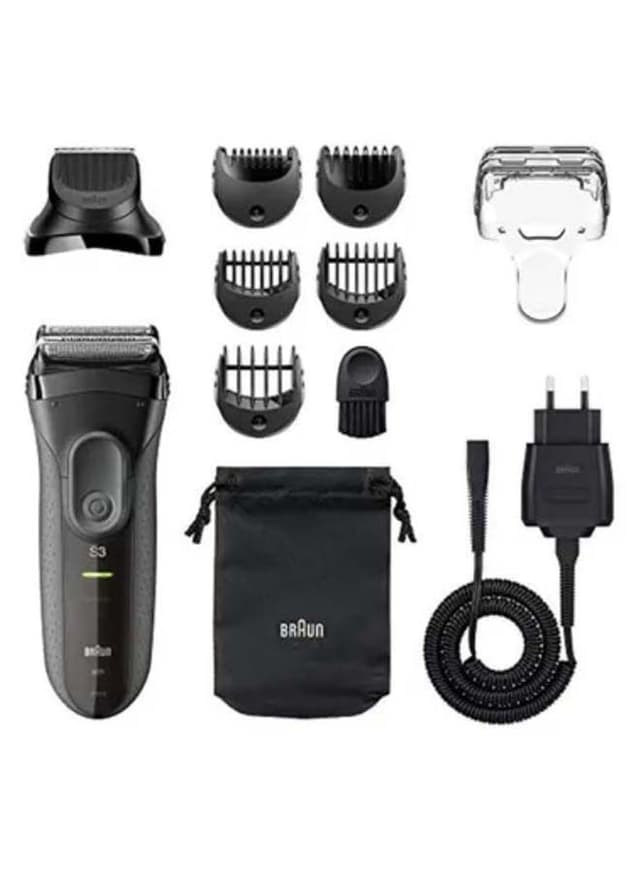 BRAUN 3 In 1 Electric Shaver With Precision Trimmer 5 Comb Attachment Black/Silver