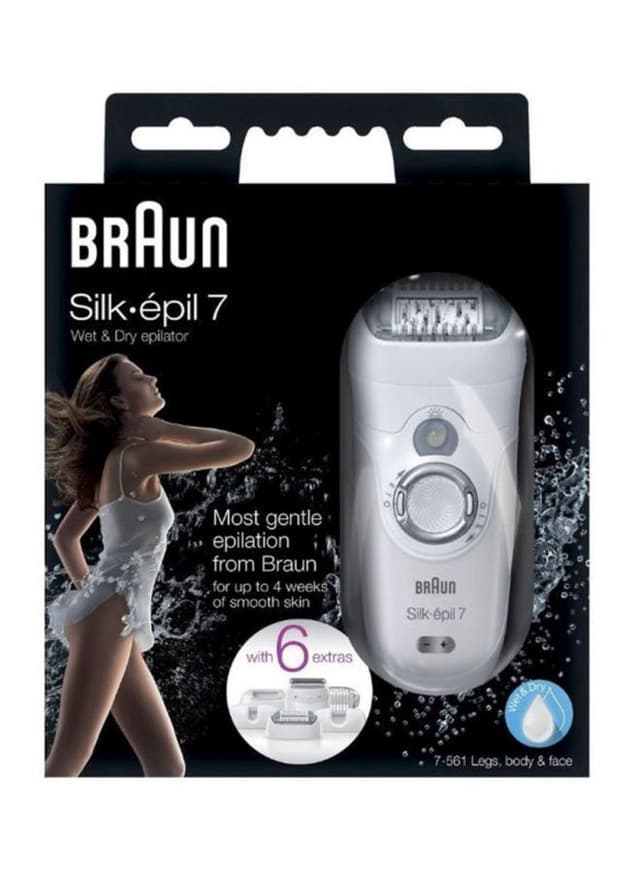 BRAUN Silk Epil 7 7 561 Wet And Dry Cordless Electric Epilator Kit White/Silver 10.2x7.8inch