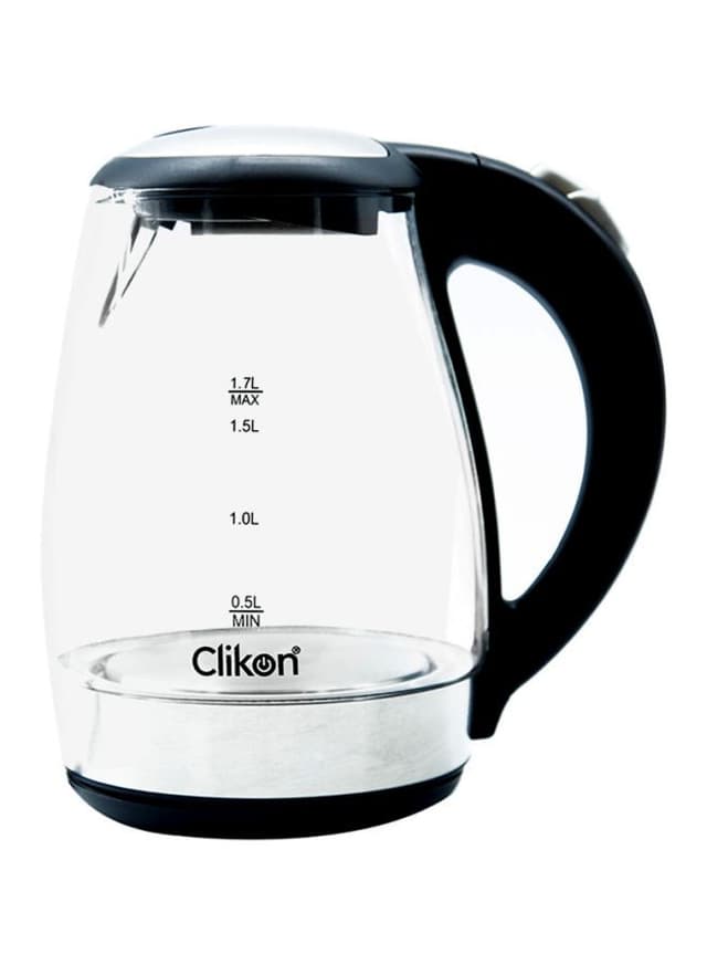ClikOn Cordless Glass Body Electric Kettle With LED Glow Indicator,1.7L, 2200W 1.7 l 2200 W CK5128 Clear/Black/Silver