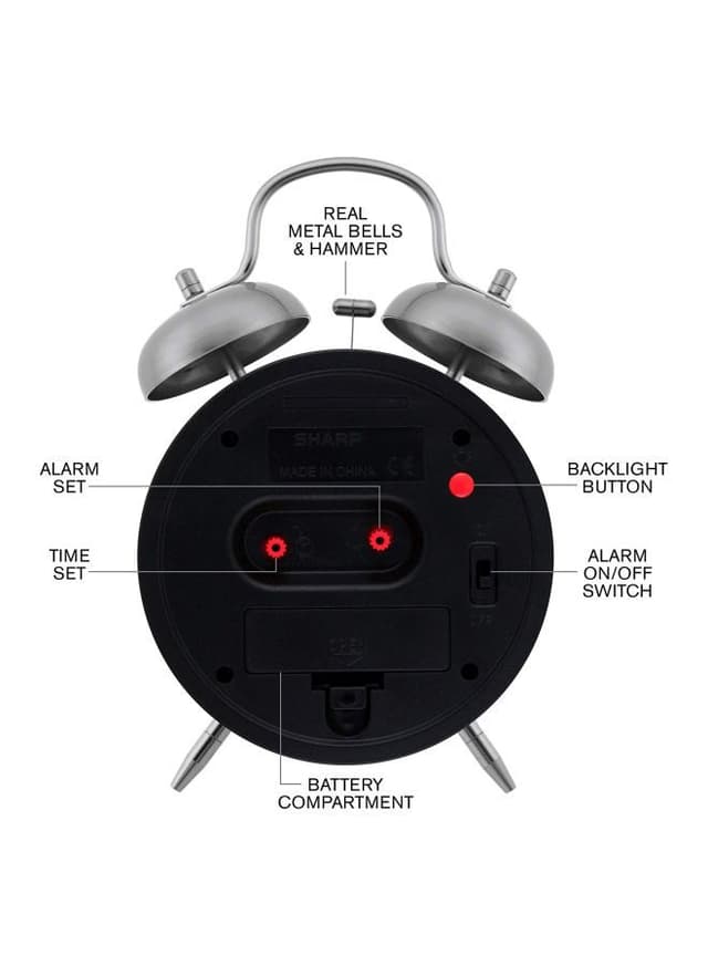 SHARP Twin Bell Alarm Clock Teal/White/Silver