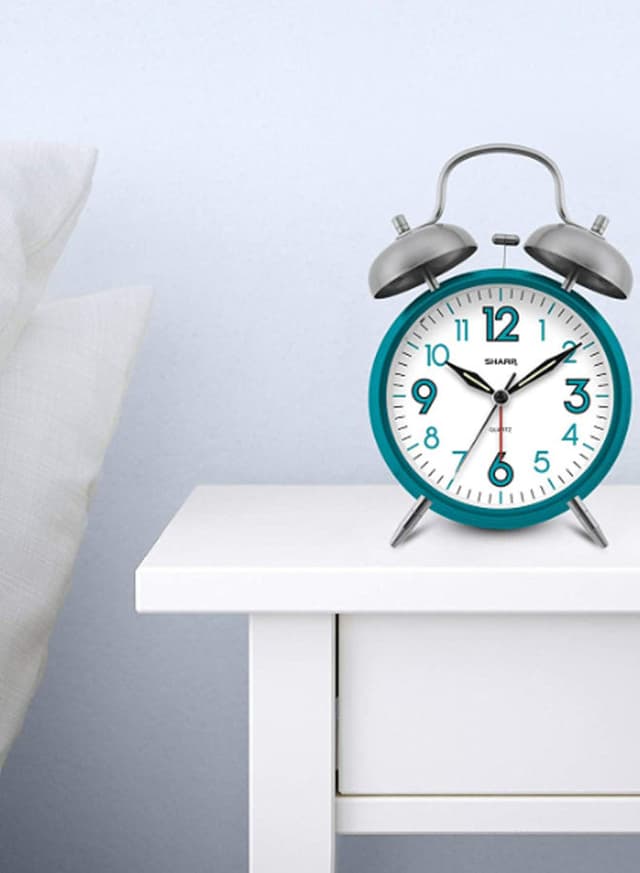 SHARP Twin Bell Alarm Clock Teal/White/Silver