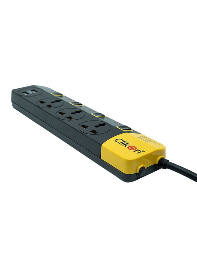 ClikOn 3 Way Socket Extension Adapter With USB Port CK556 N Black/Yellow