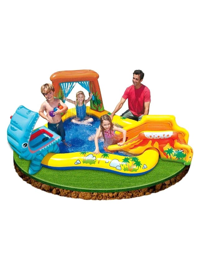 حوض سباحة بشكل ديناصور قابل للنفخ مع 6 كرات 249x191x109سم| Intex Dinosaur Inflatable Pool