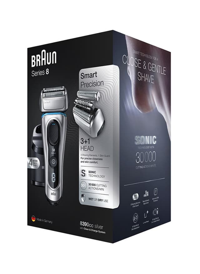 ماكينة حلاقة ( قابلة للشحن ) - اسود / فضي BRAUN - Series 8 Smart Sonic Technology Shaver Set
