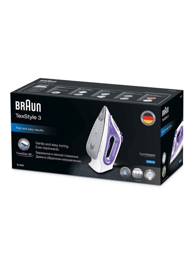مكواة بخار كهربائية بقوة 2350 واط وسعة 270 مل - بنفسجي/أبيض BRAUN - Electric Corded Steam Iron SI3042VI