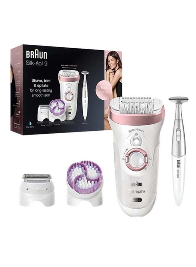 براون لازالة الشعر ( قابل للشحن ) - ابيض BRAUN - Silk-Epil 9 SkinSpa SensoSmart Epilator Set