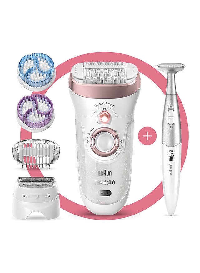 براون لازالة الشعر ( قابل للشحن ) - ابيض BRAUN - Silk-Epil 9 SkinSpa SensoSmart Epilator Set