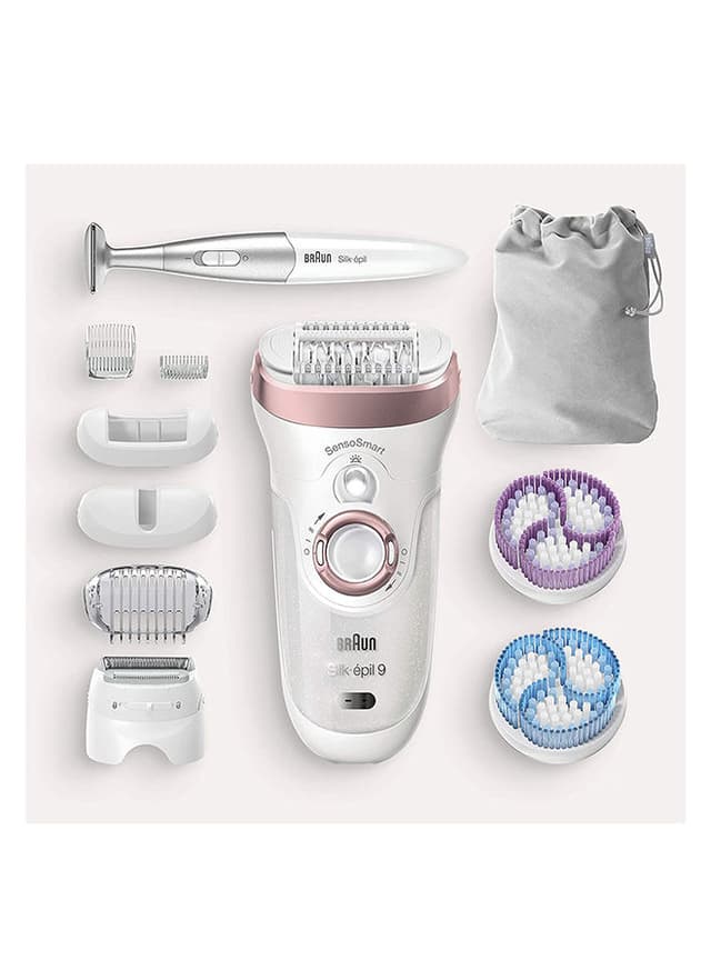 براون لازالة الشعر ( قابل للشحن ) - ابيض BRAUN - Silk-Epil 9 SkinSpa SensoSmart Epilator Set