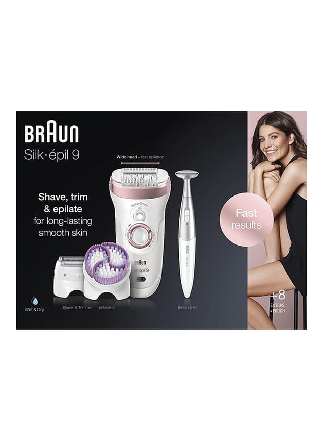 براون لازالة الشعر ( قابل للشحن ) - ابيض BRAUN - Silk-Epil 9 SkinSpa SensoSmart Epilator Set