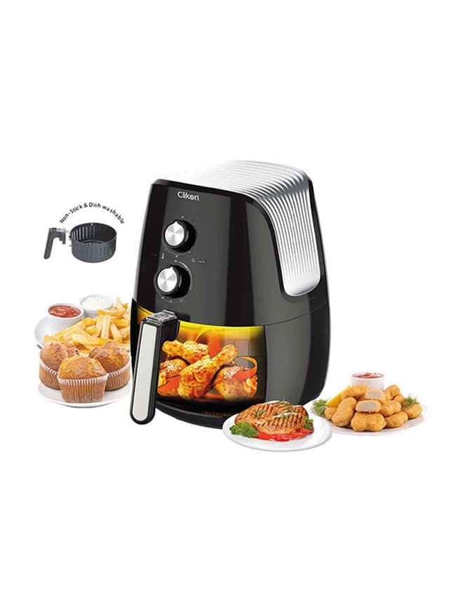 جهاز اير فراير صغيرة 1500 واط 2 لتر أسود وفضي كليكون Clikon Black/Silver 2l 1500W Small Air Fryer