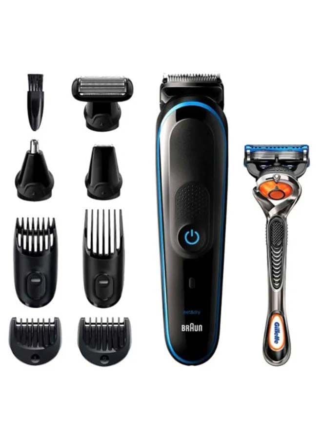 BRAUN 9 In 1 Beard Trimmer Set With Gillette Fusion5 ProGlide Razor Black/Blue