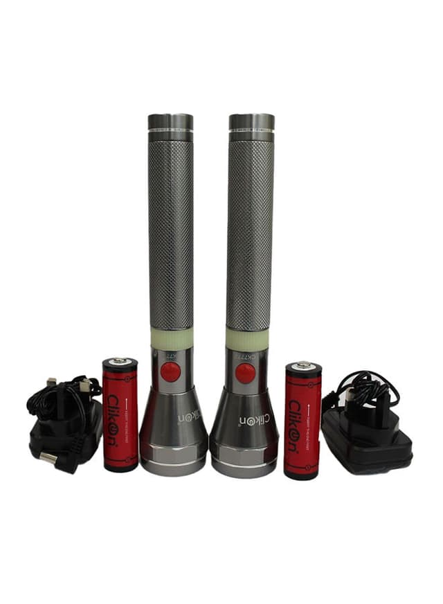ClikOn 2 Piece Rechargeable LED Flashlight Torch Silver