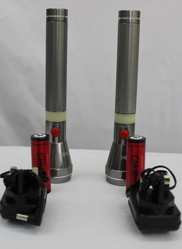 ClikOn 2 Piece Rechargeable LED Flashlight Torch Silver