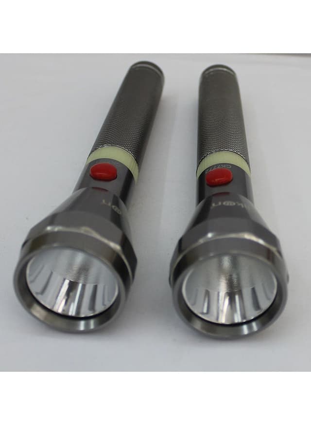 ClikOn 2 Piece Rechargeable LED Flashlight Torch Silver