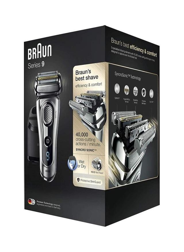 BRAUN Series 9 Wet And Dry Cross Cutting Action Shaver Including Clean And Charge System And Travel Case Black/Silver 15.5x25x15.7cm - SW1hZ2U6MjM5MzU5