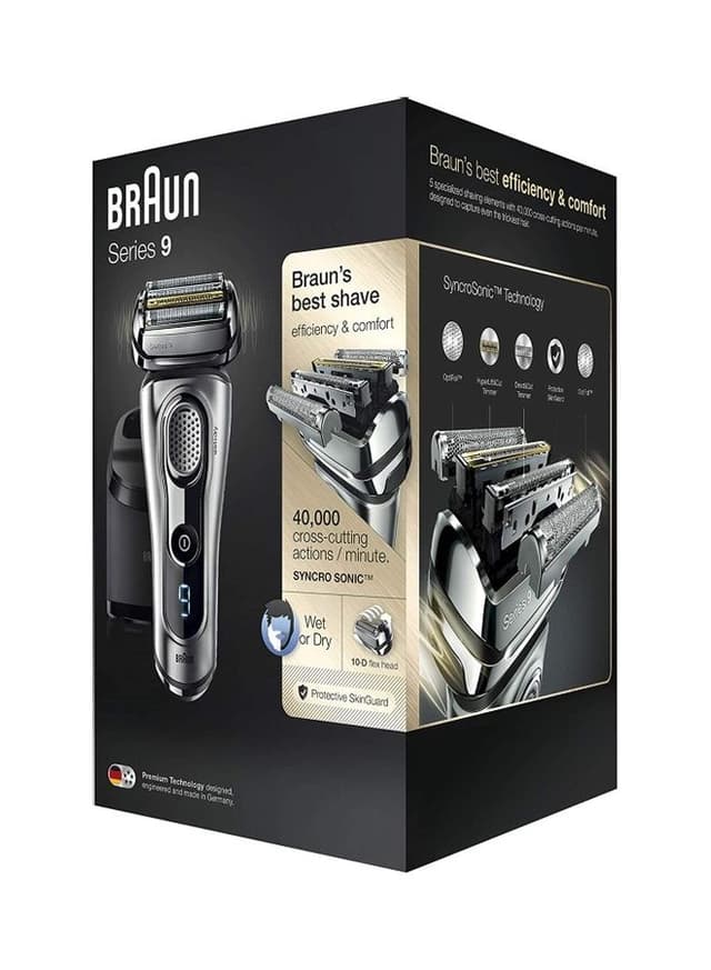 BRAUN Series 9 Wet And Dry Cross Cutting Action Shaver Including Clean And Charge System And Travel Case Black/Silver 15.5x25x15.7cm