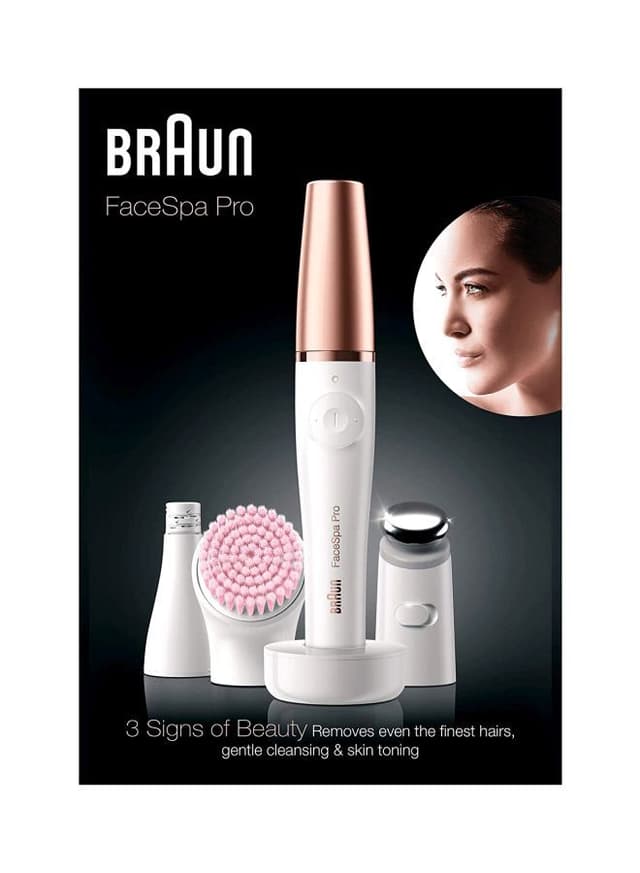 BRAUN 3 in 1 Facial Epilating, Cleansing & Skin Toning System With 5 Extras Gold/White/Grey