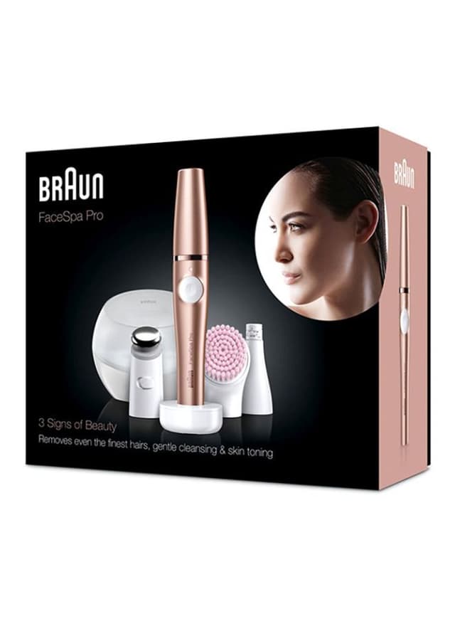 BRAUN 3 in 1 Facial Epilating, Cleansing & Skin Toning System With 5 Extras Gold/White/Grey
