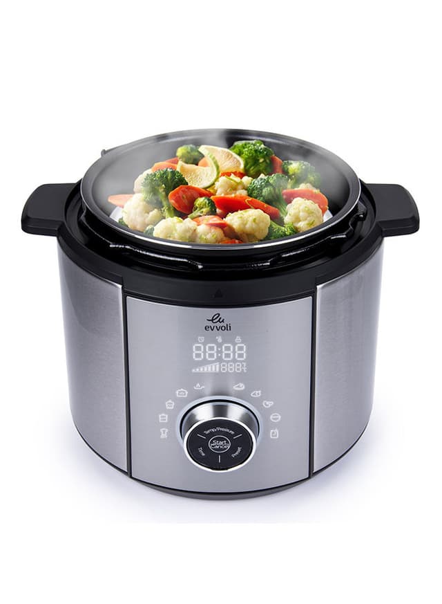 evvoli 10 In 1 Multi Use Programmable Pressure Cooker 6 Litter 10 Cook Settings 1100W With 15 Smart Safety Protection Modules 5.5 l 1100 W EVKA PC6010S Silver/Black