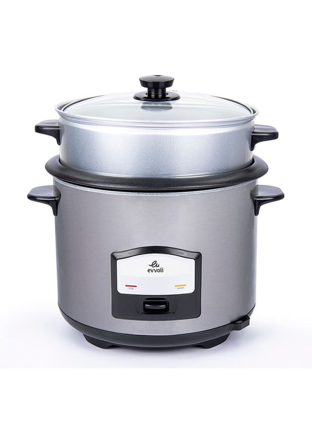 evvoli 2 In 1 Rice Cooker with Steamer Up To 12 Cup Of Rise non stick 6.5 l 750 W EVKA RC6501S Silver/Black