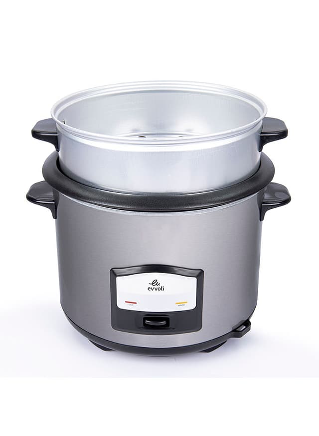 evvoli 2 In 1 Rice Cooker with Steamer Up To 12 Cup Of Rise non stick 6.5 l 750 W EVKA RC6501S Silver/Black