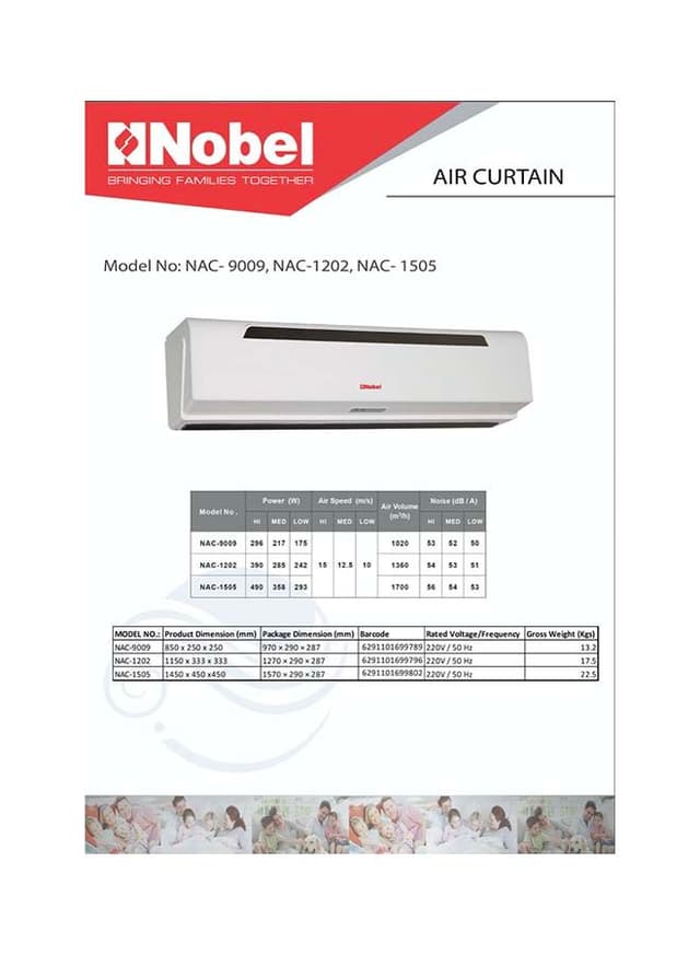 NOBEL Air Curtain White 90Cm Air Volume 1020 M3H Remote Control 900 ml 0 W NAC9009 White