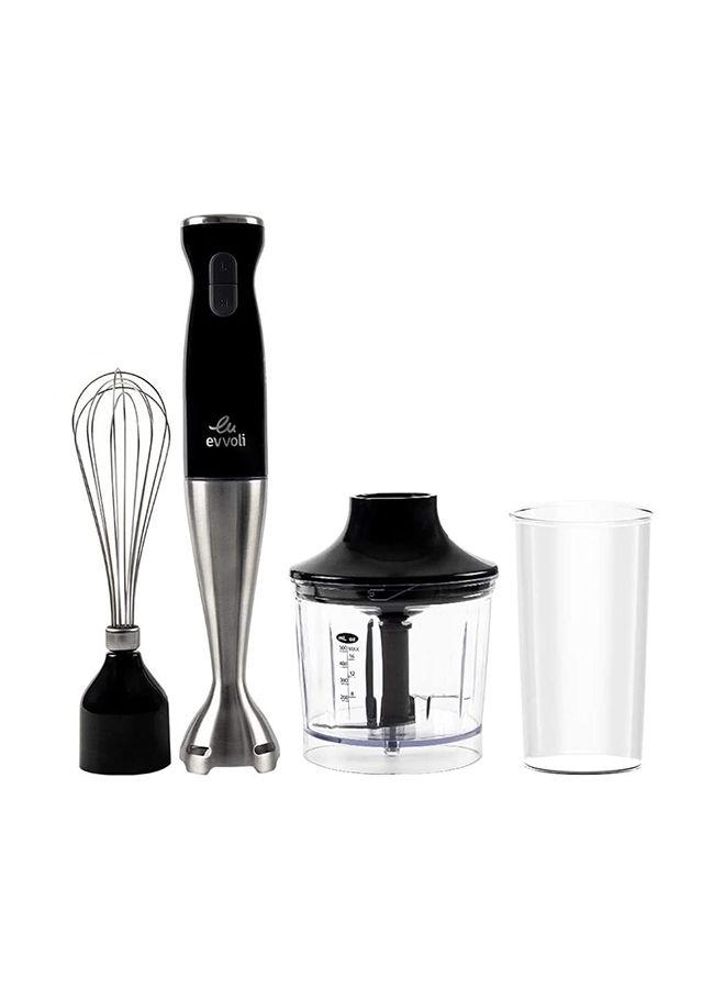 evvoli 4 In 1 Stainless Steel Stem Hand Blender With Chopper And Whisk 550W 500 ml 550 W EVKA HBL4B Black/Clear