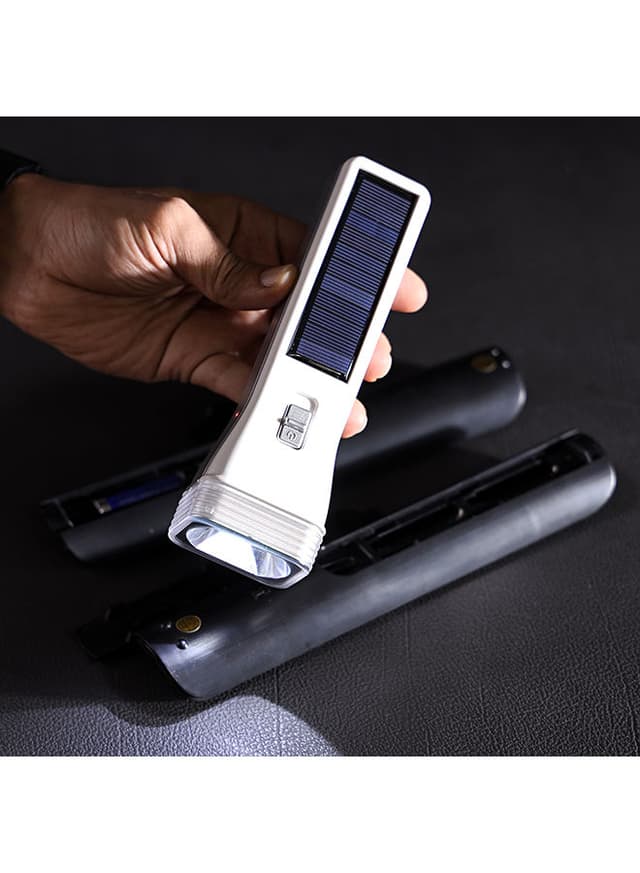 Krypton Led Rechargeable Flashlight With Solar Panel White/Black/Clear