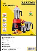 Krypton 3 In 1 Mixer Grinder With Stainless Steel Blades & Unbreakable Lids 3 kg 550 W KNB6192 Red
